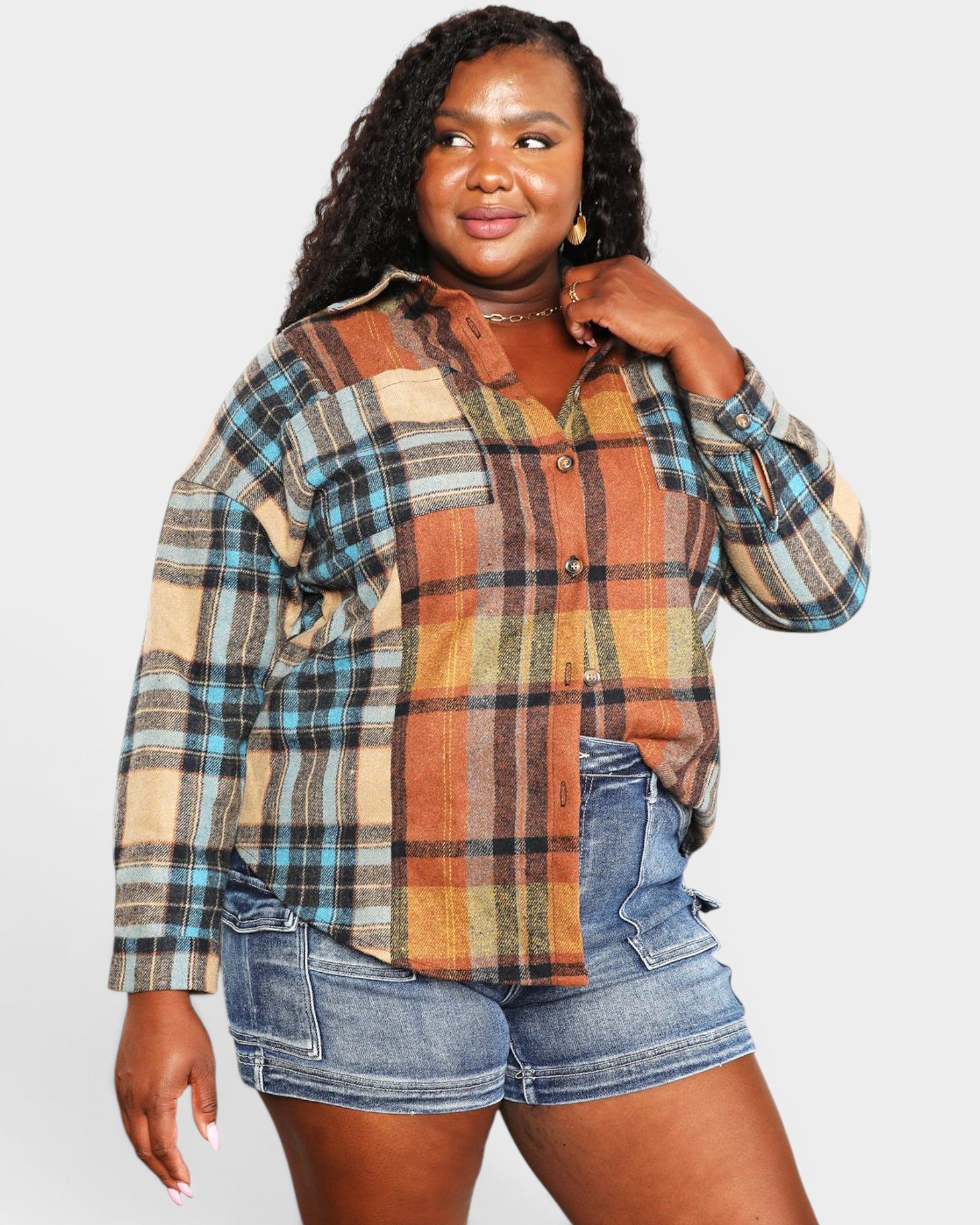 Rust & Teal Plaid Button Down Shirt
