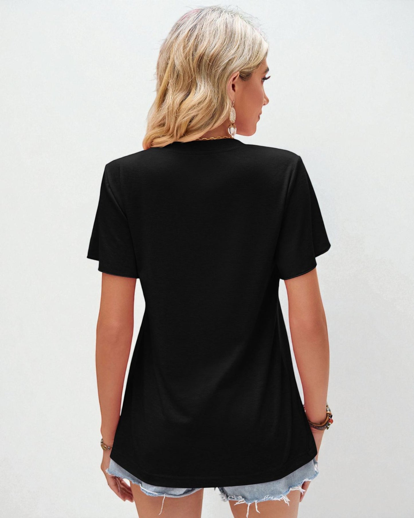 Gathered V-Neck Flutter Sleeve Top