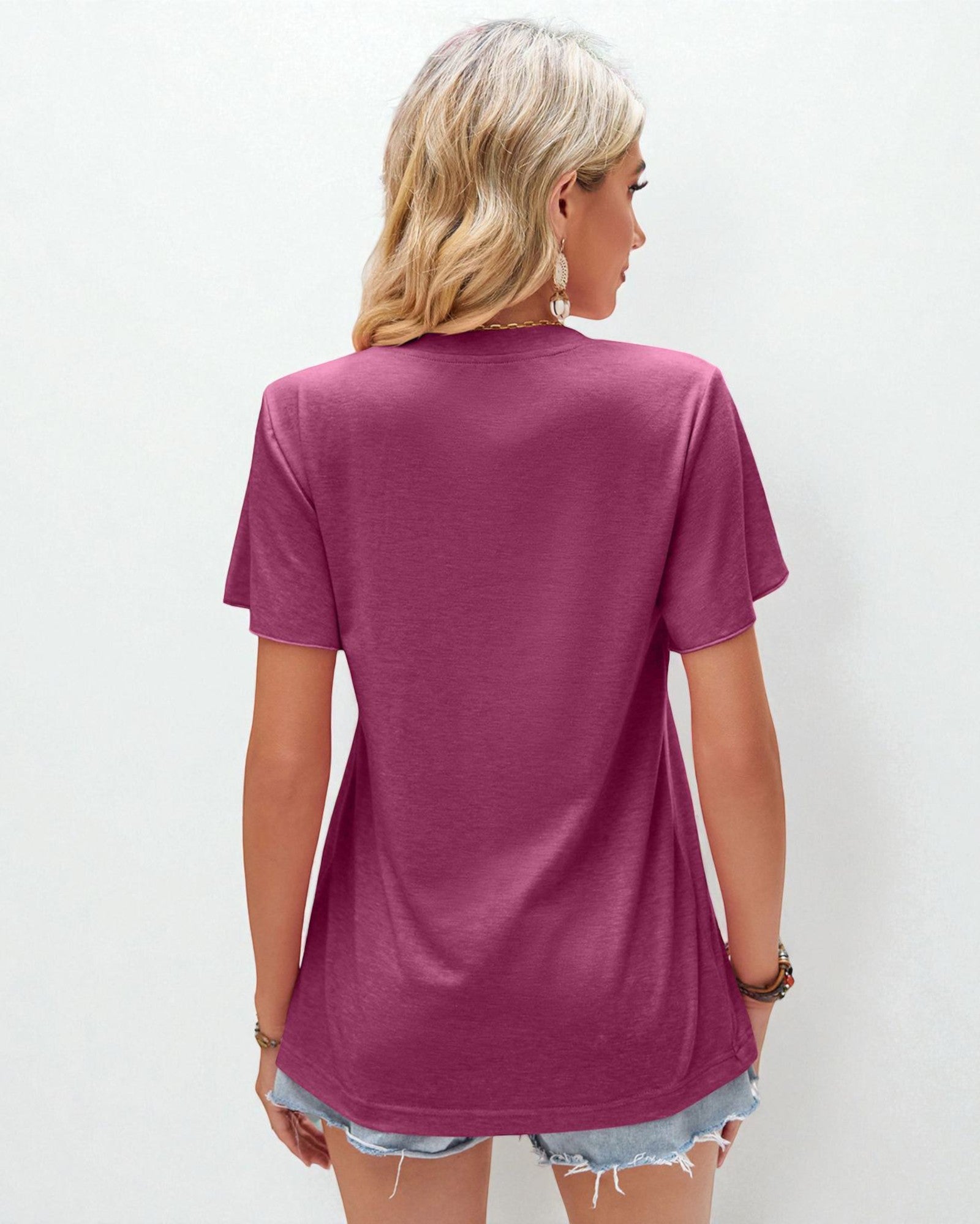 Gathered V-Neck Flutter Sleeve Top