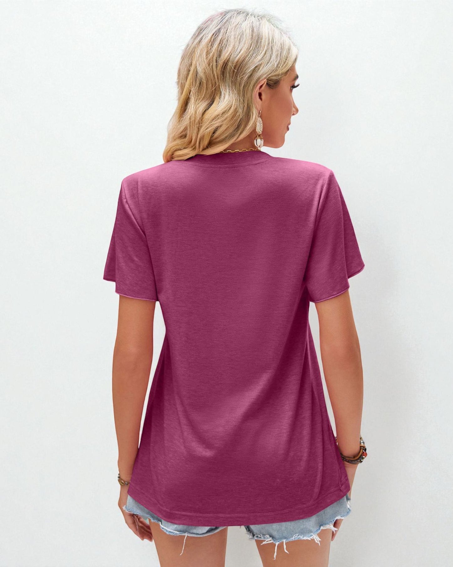 Gathered V-Neck Flutter Sleeve Top