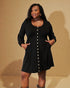 Button-Front Long Sleeve Mini Dress