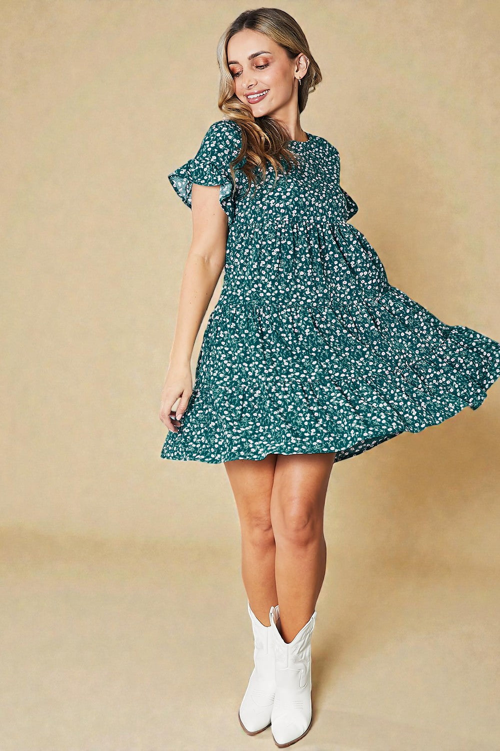 Tiered Ruffle Sleeve Mini Dress