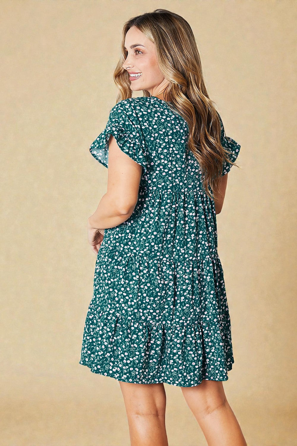 Tiered Ruffle Sleeve Mini Dress