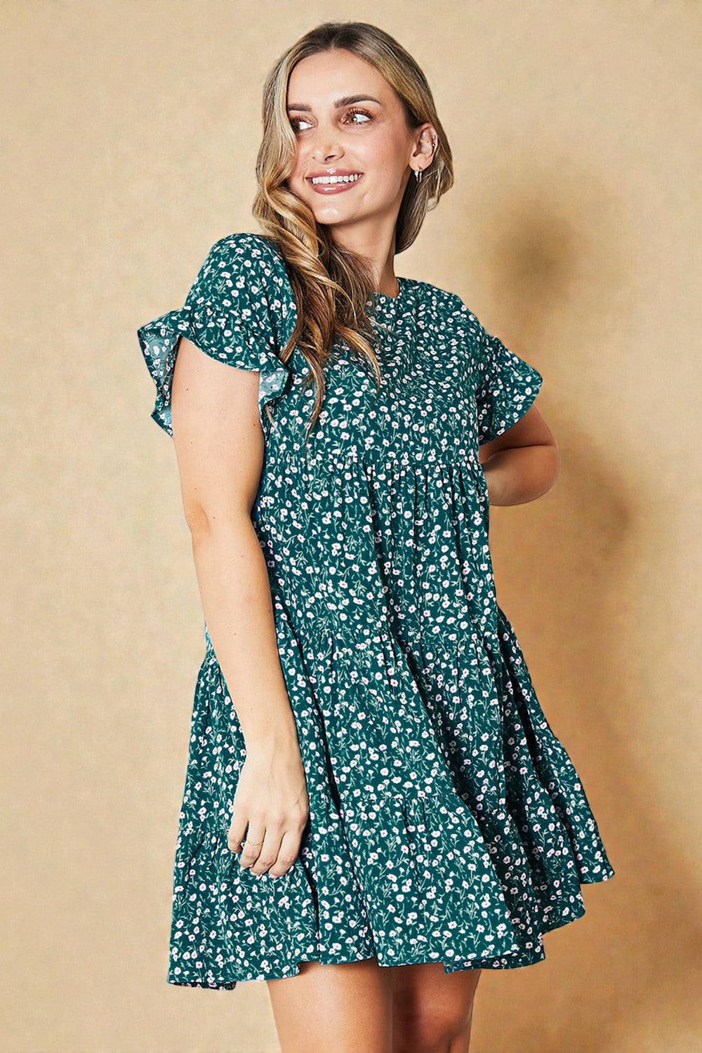 Tiered Ruffle Sleeve Mini Dress