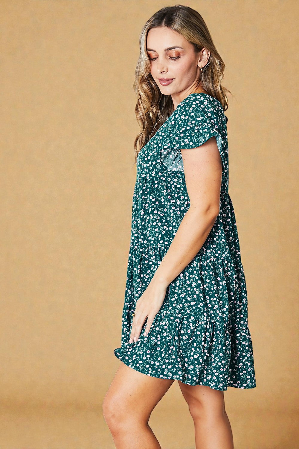 Tiered Ruffle Sleeve Mini Dress