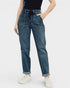 Person wearing blue jeans with a white background