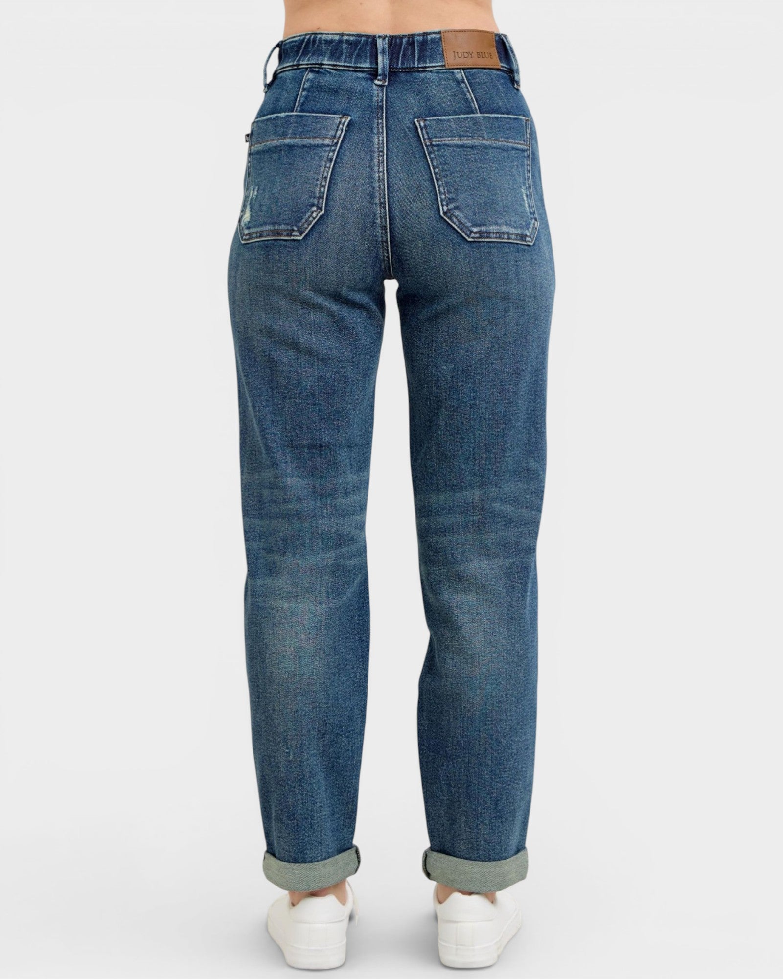 Dark Wash Drawstring Cuffed Jeans