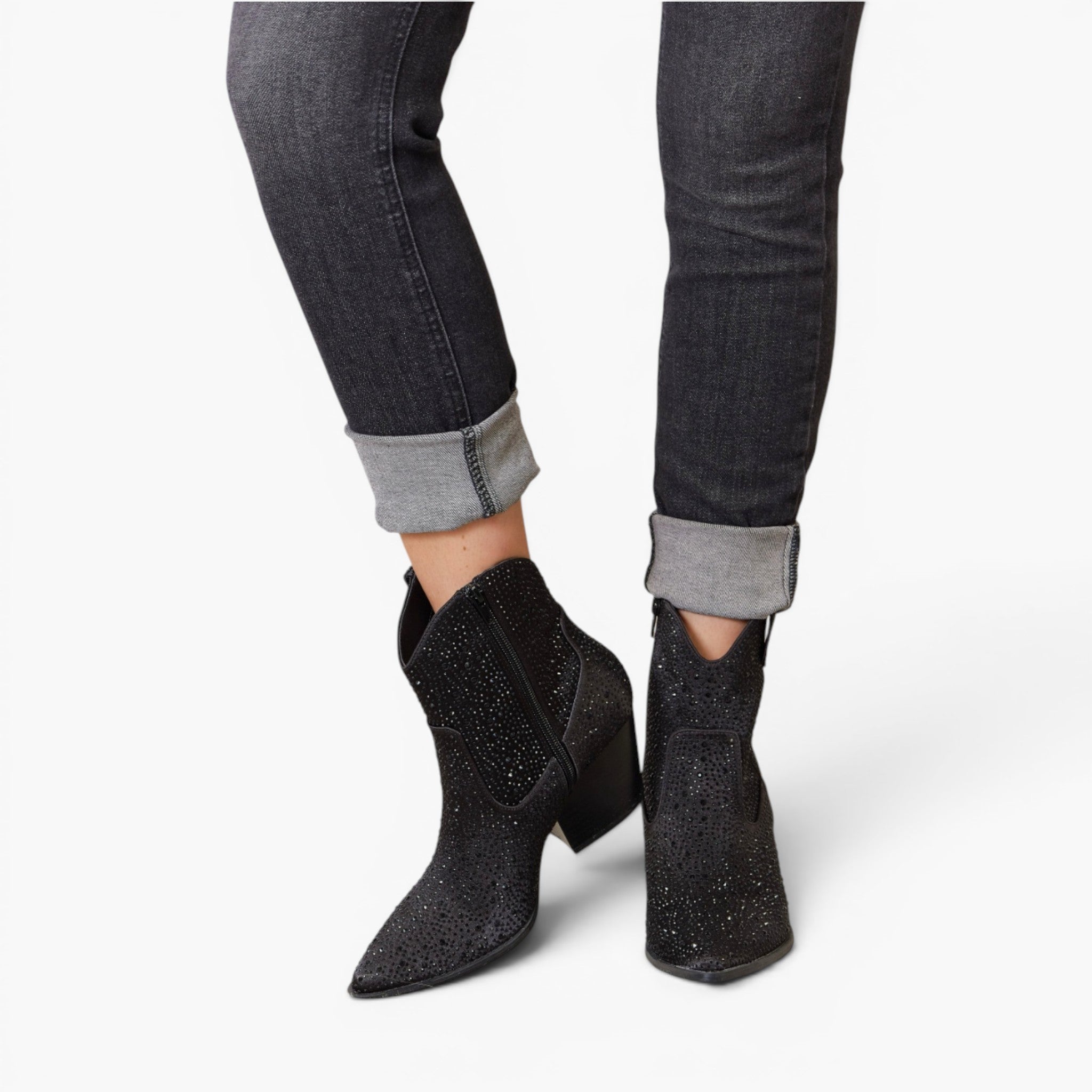 Black Rhinestone Western Ankle Boots