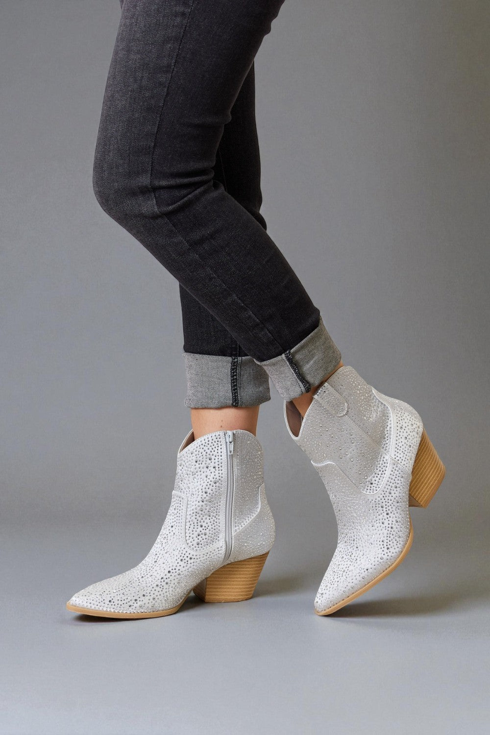 Silver Rhinestone Western Pointed-Toe Boots