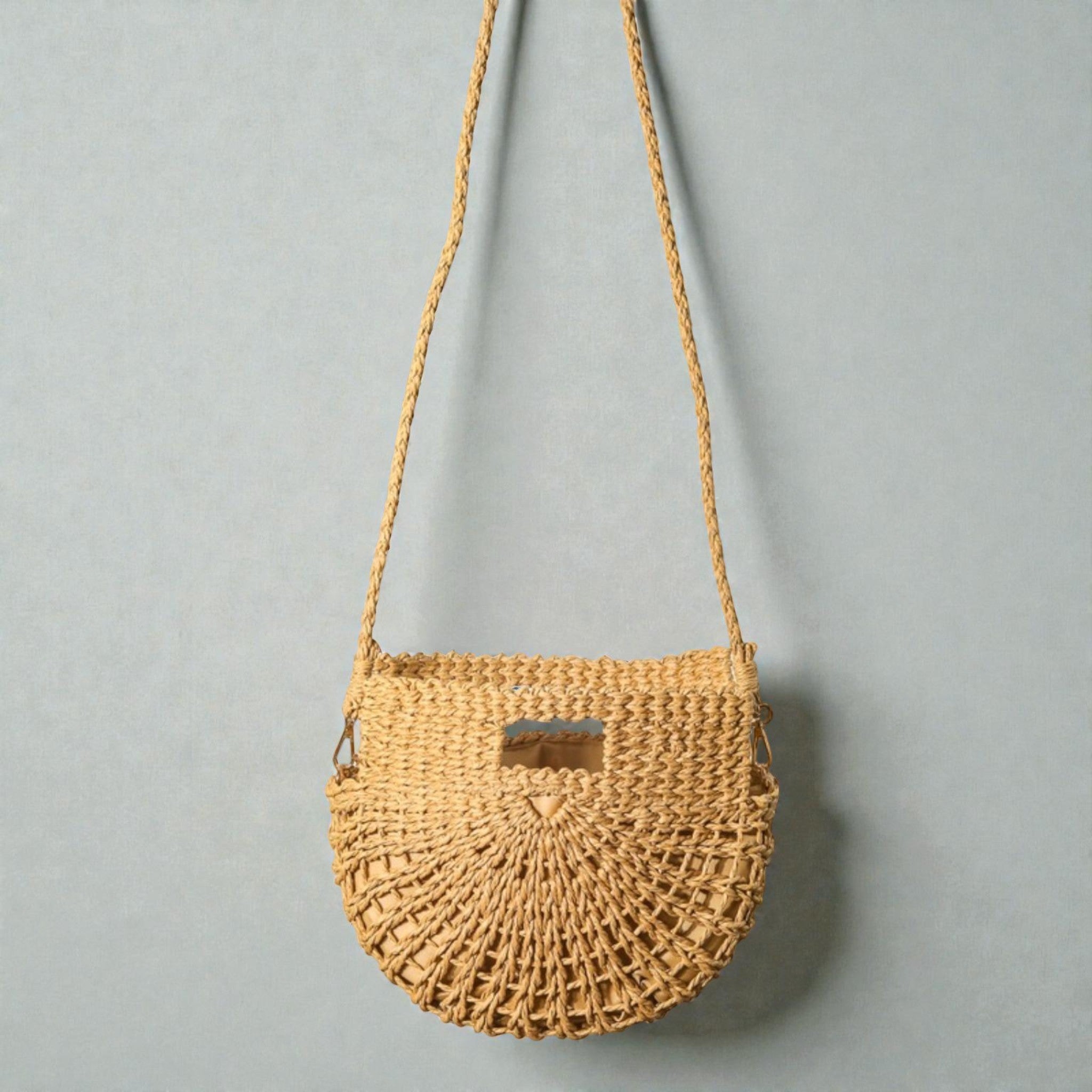 Woven Raffia Fan Crossbody Bag