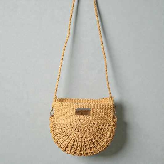 Woven Raffia Fan Crossbody Bag