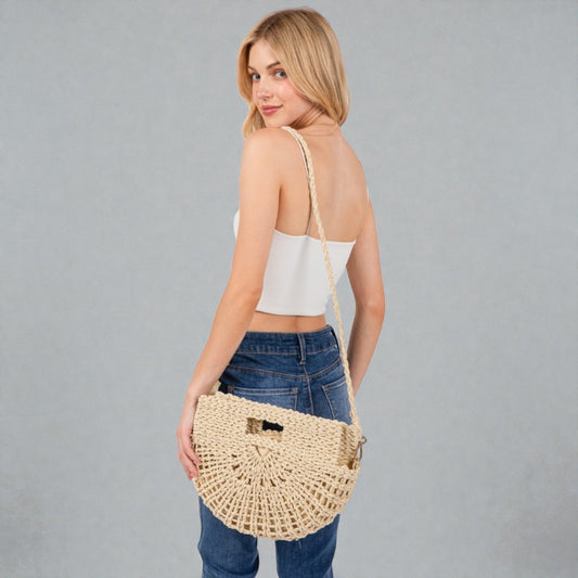 Natural Woven Straw Crossbody Bag