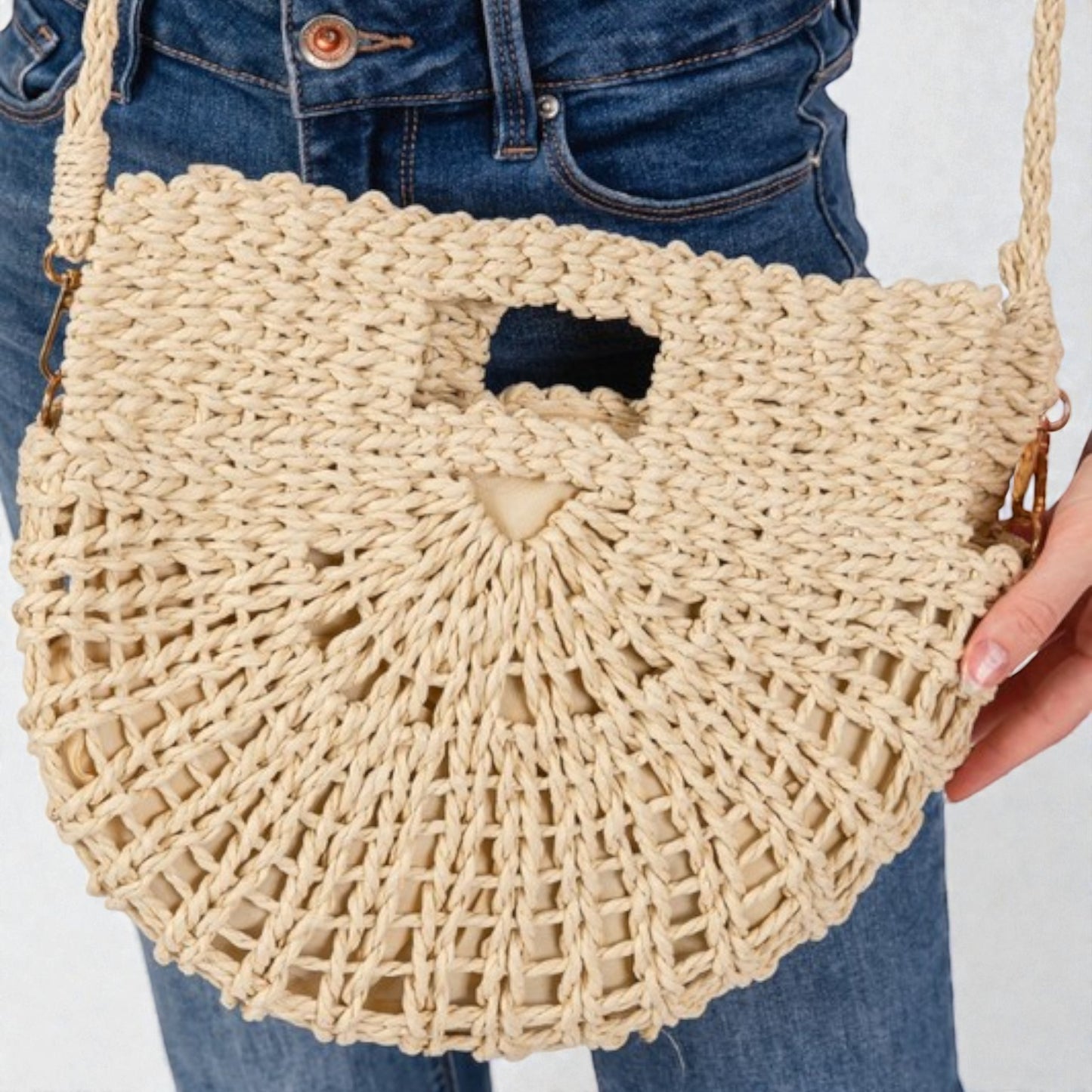 Natural Woven Straw Crossbody Bag