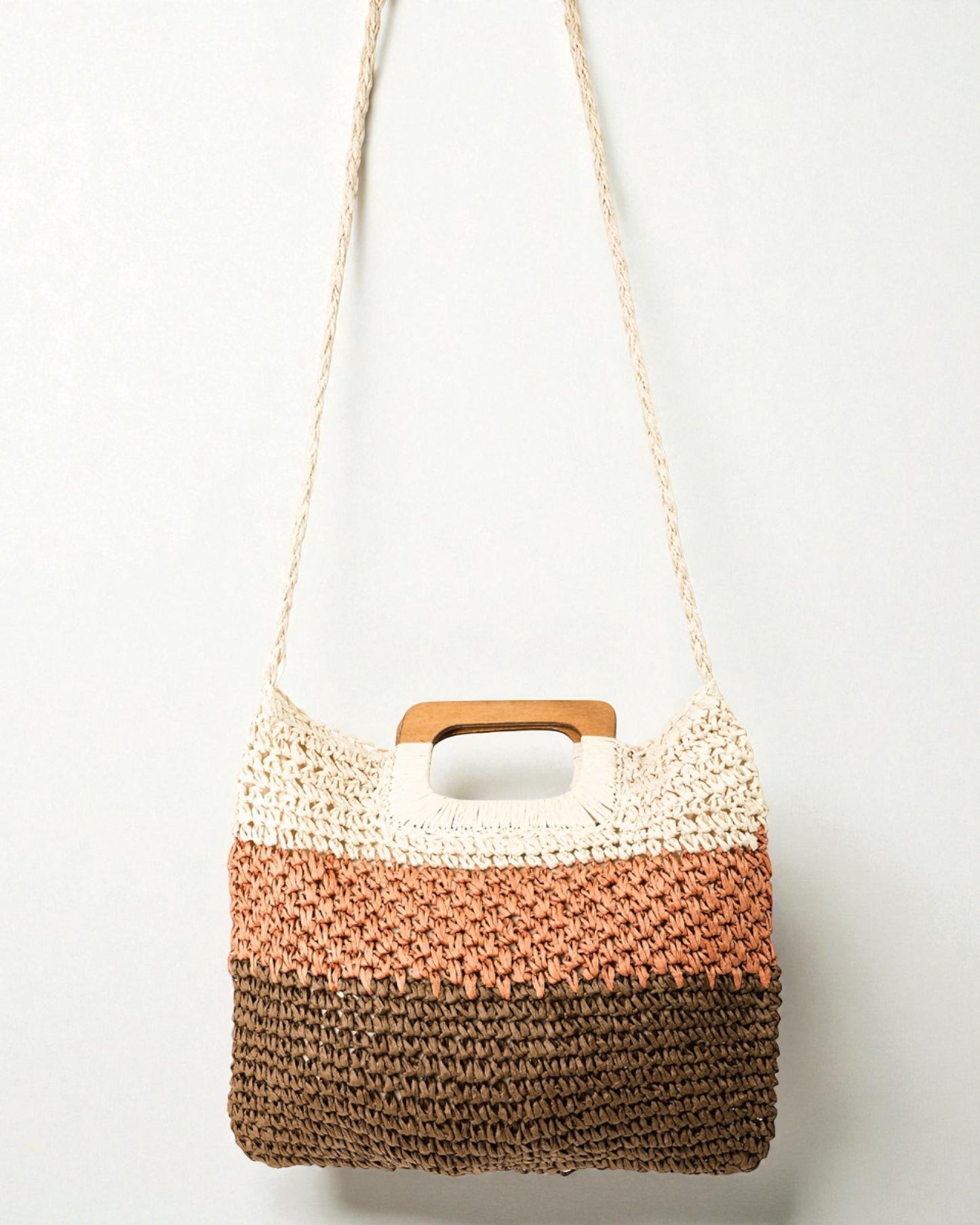 Sac fourre-tout en paille tressée color block en orange