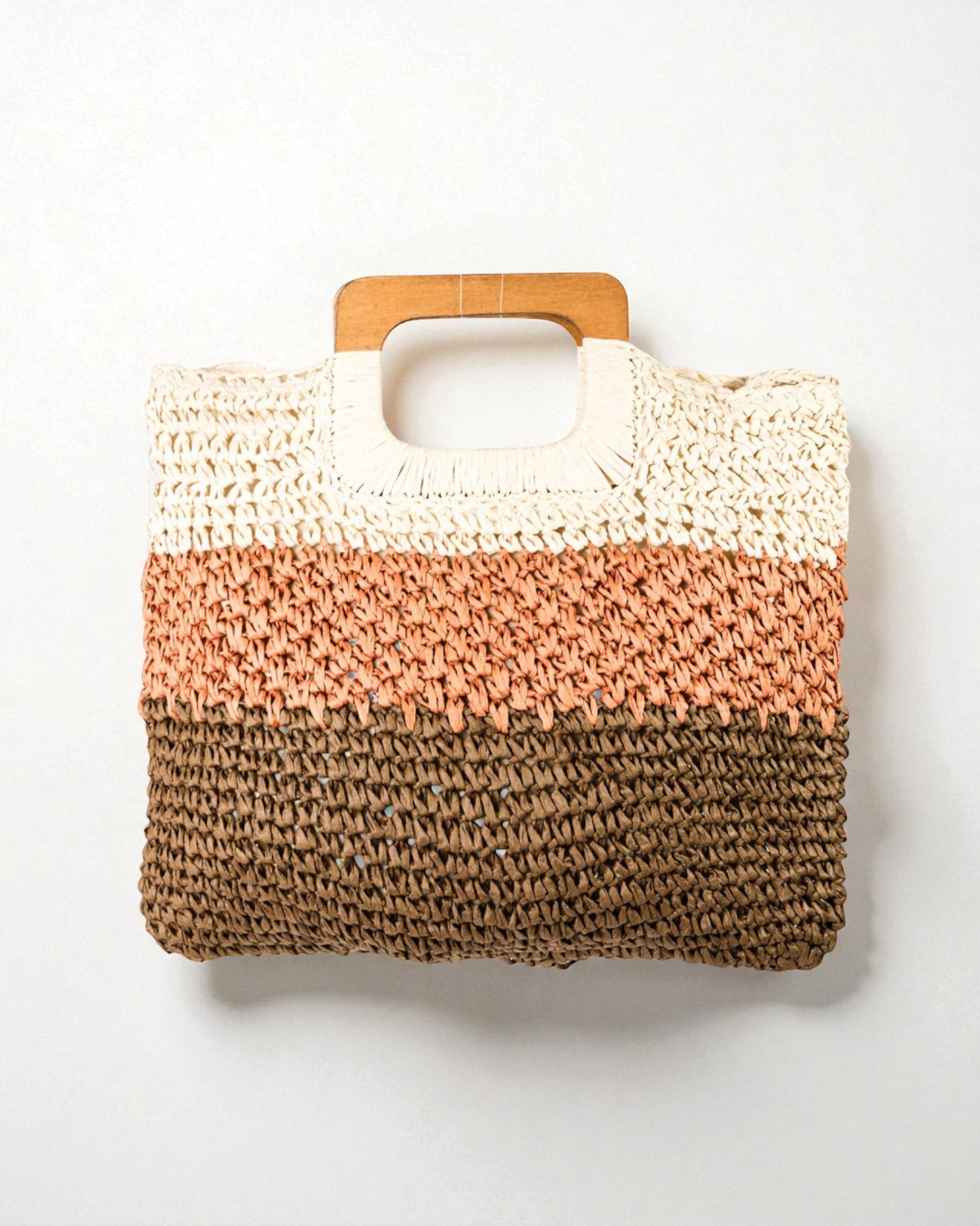 Sac fourre-tout en paille tressée color block en orange