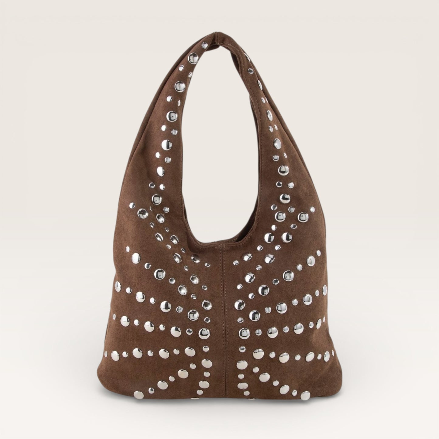 Brown bag with silver studs on a white background