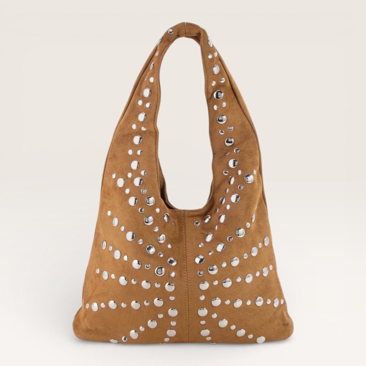 Brown bag with silver studs on a beige background