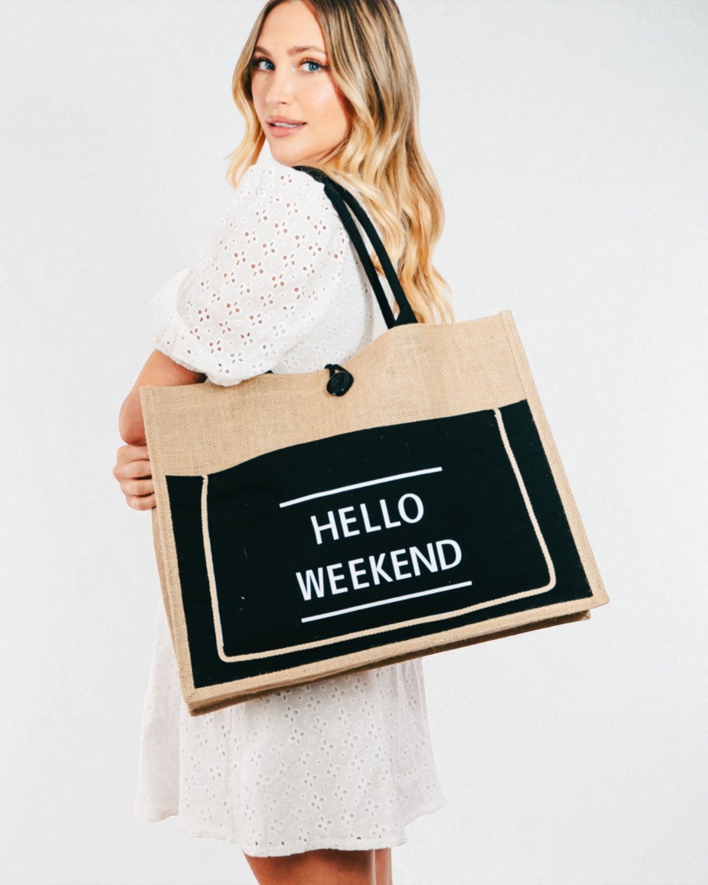 Bonjour week-end sac fourre-tout en toile de jute