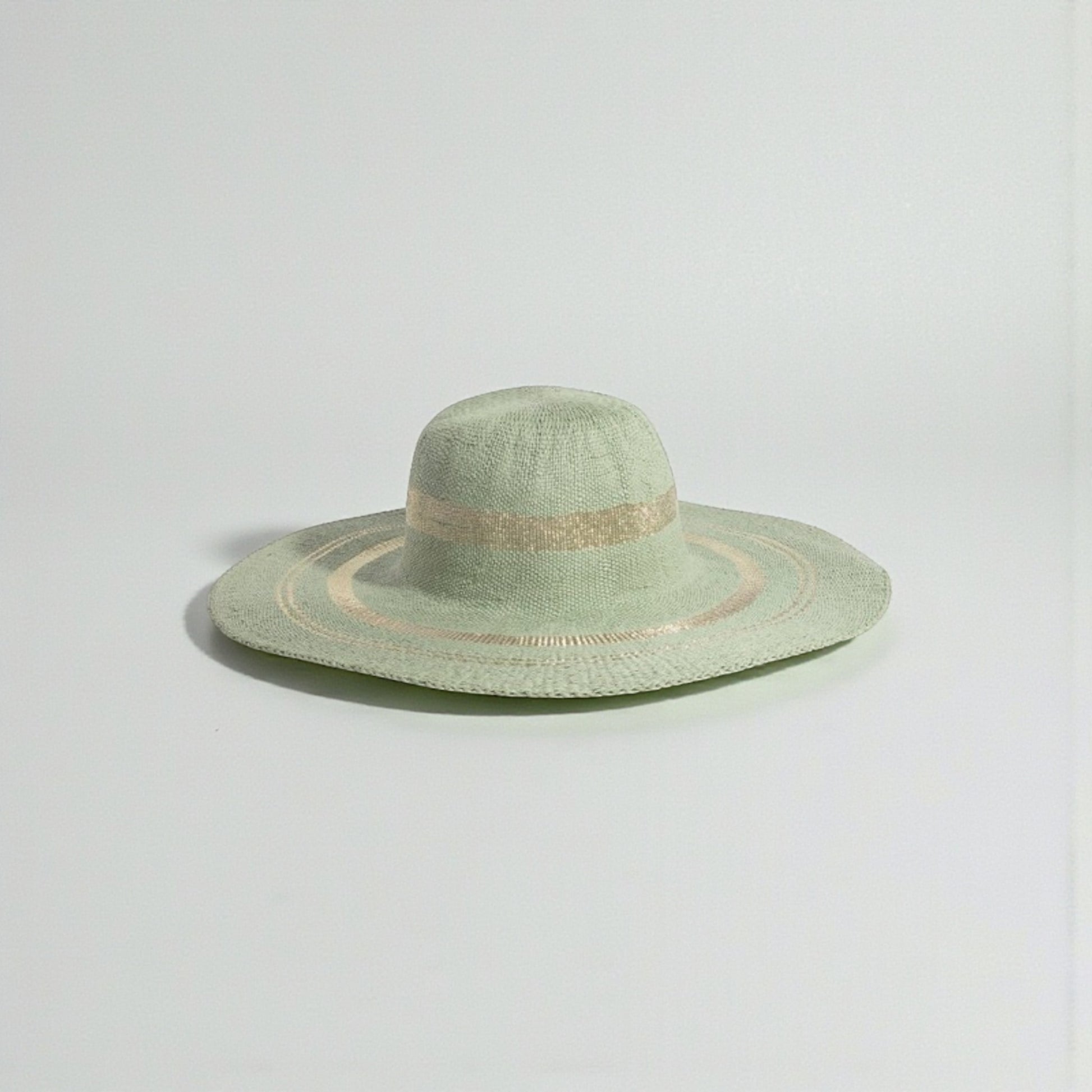 Green sun hat on a light gray background