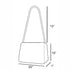 Line drawing of a handbag with dimensions labeled