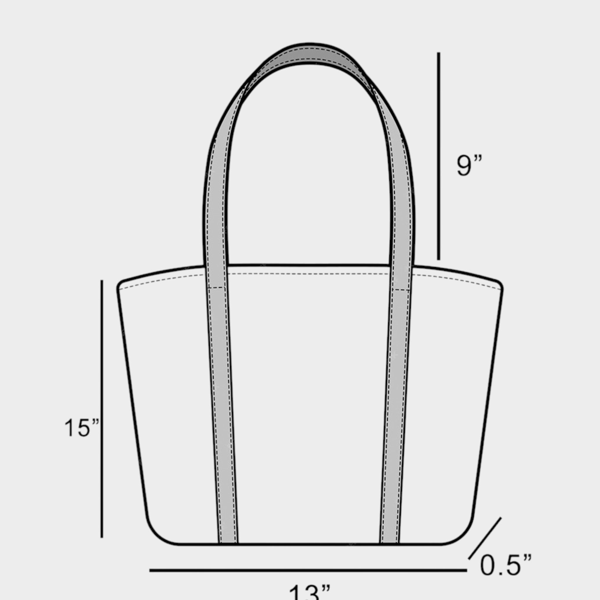 Measurement diagram of a tote bag with dimensions labeled.
