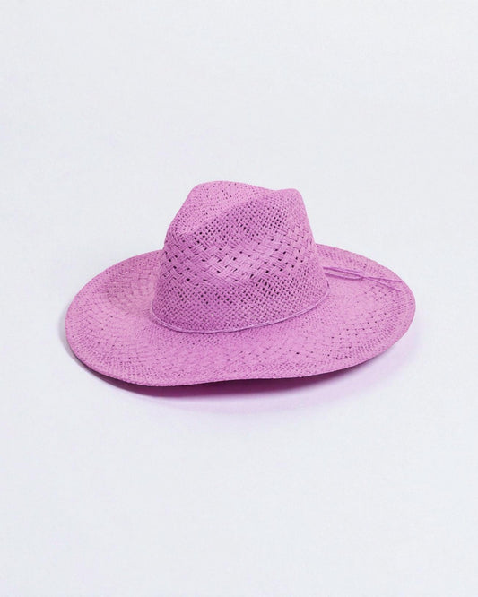 Purple straw hat on a light purple background