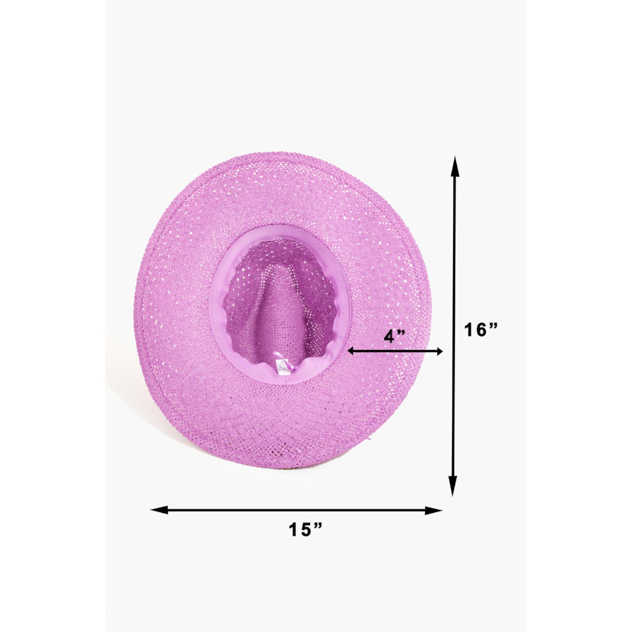 Purple hat with measurements on a white background