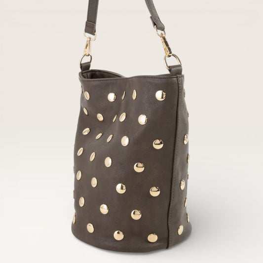 Vegan Leather Stud Bucket Bag