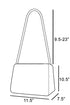 Line drawing of a handbag with dimensions labeled