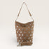 Brown handbag with silver studs on a white background