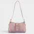 Pink handbag with a strap on a light gray background