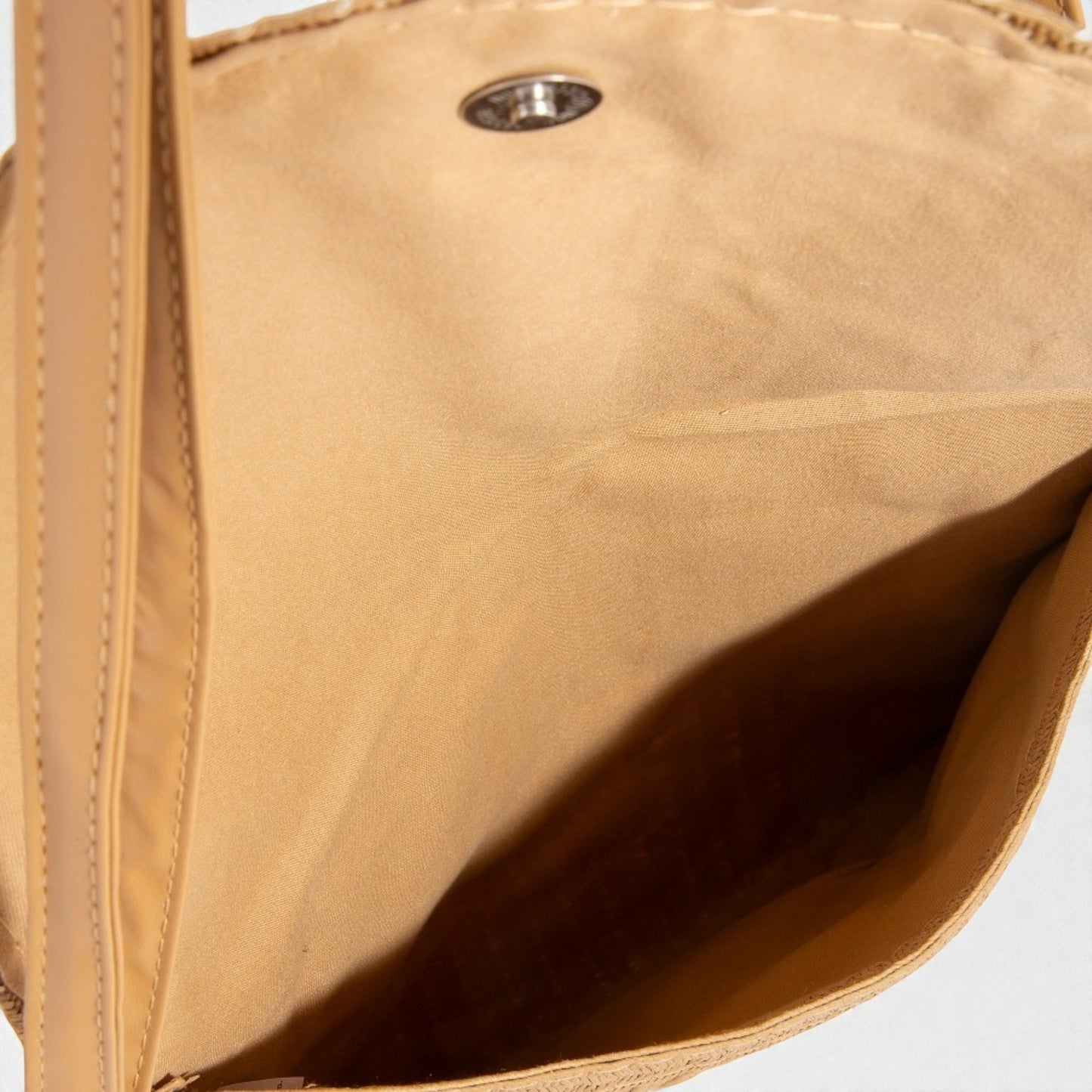 Tan Woven Straw Crossbody Clutch Bag