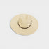 Beige straw hat with a black band on a light gray background
