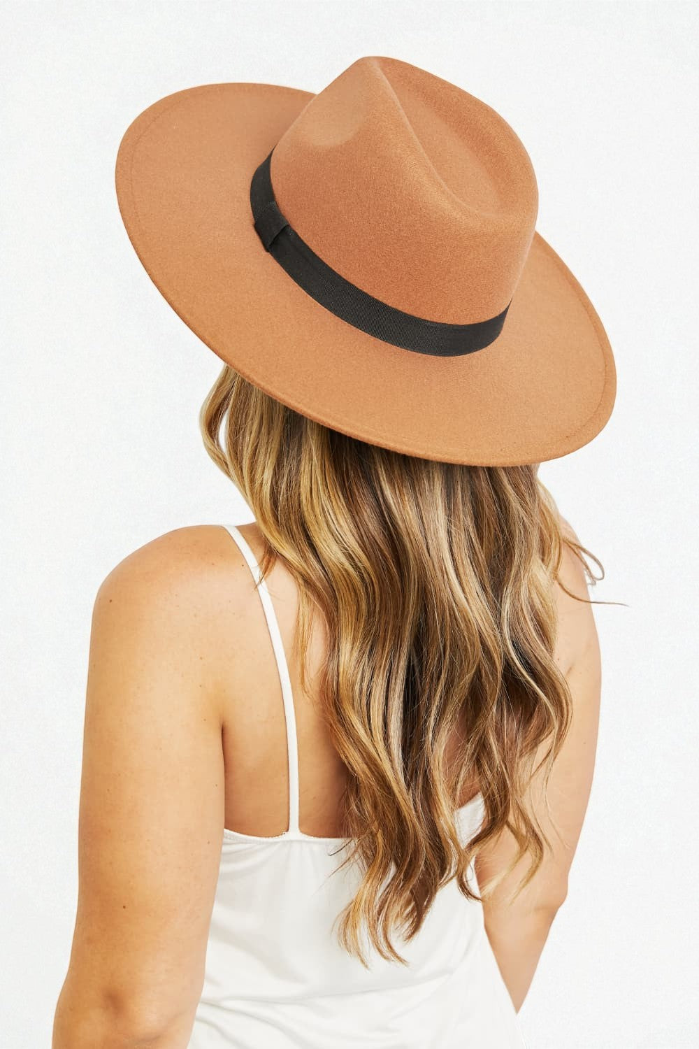 Camel Wide Brim Fedora Hat with Black Band