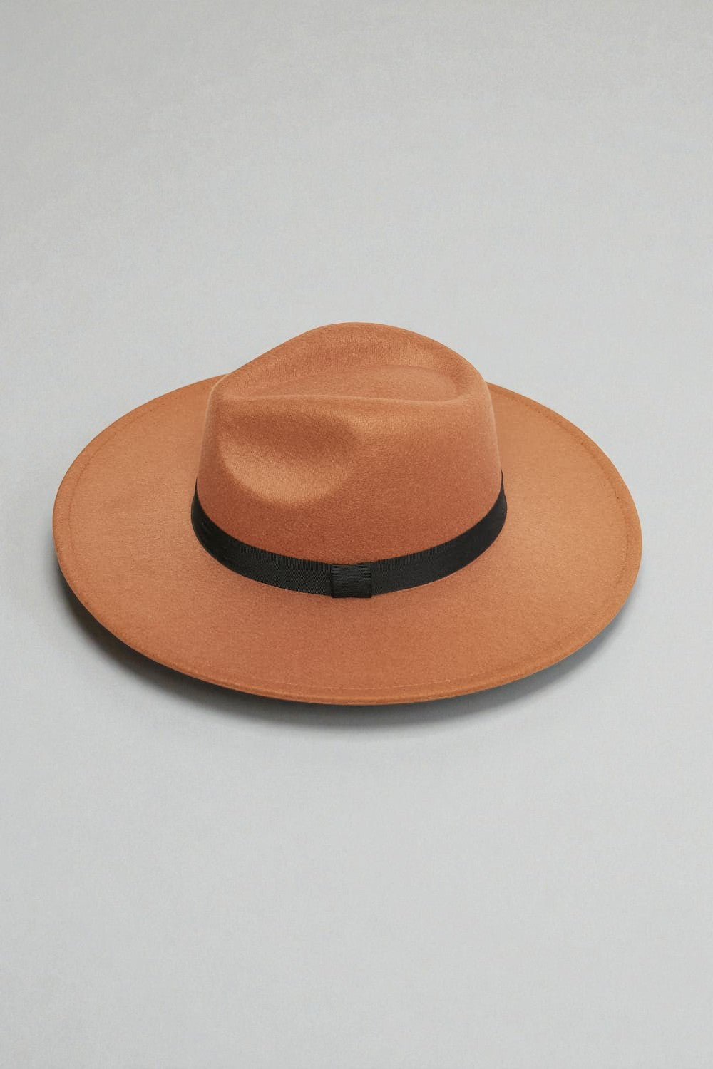Camel Wide Brim Fedora Hat with Black Band