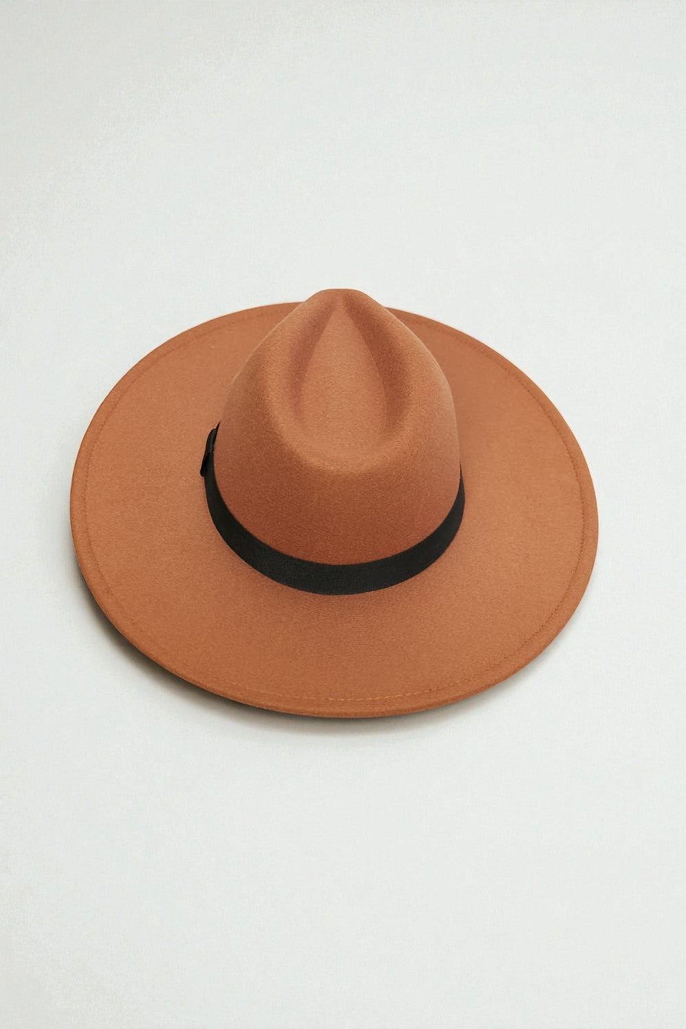 Camel Wide Brim Fedora Hat with Black Band