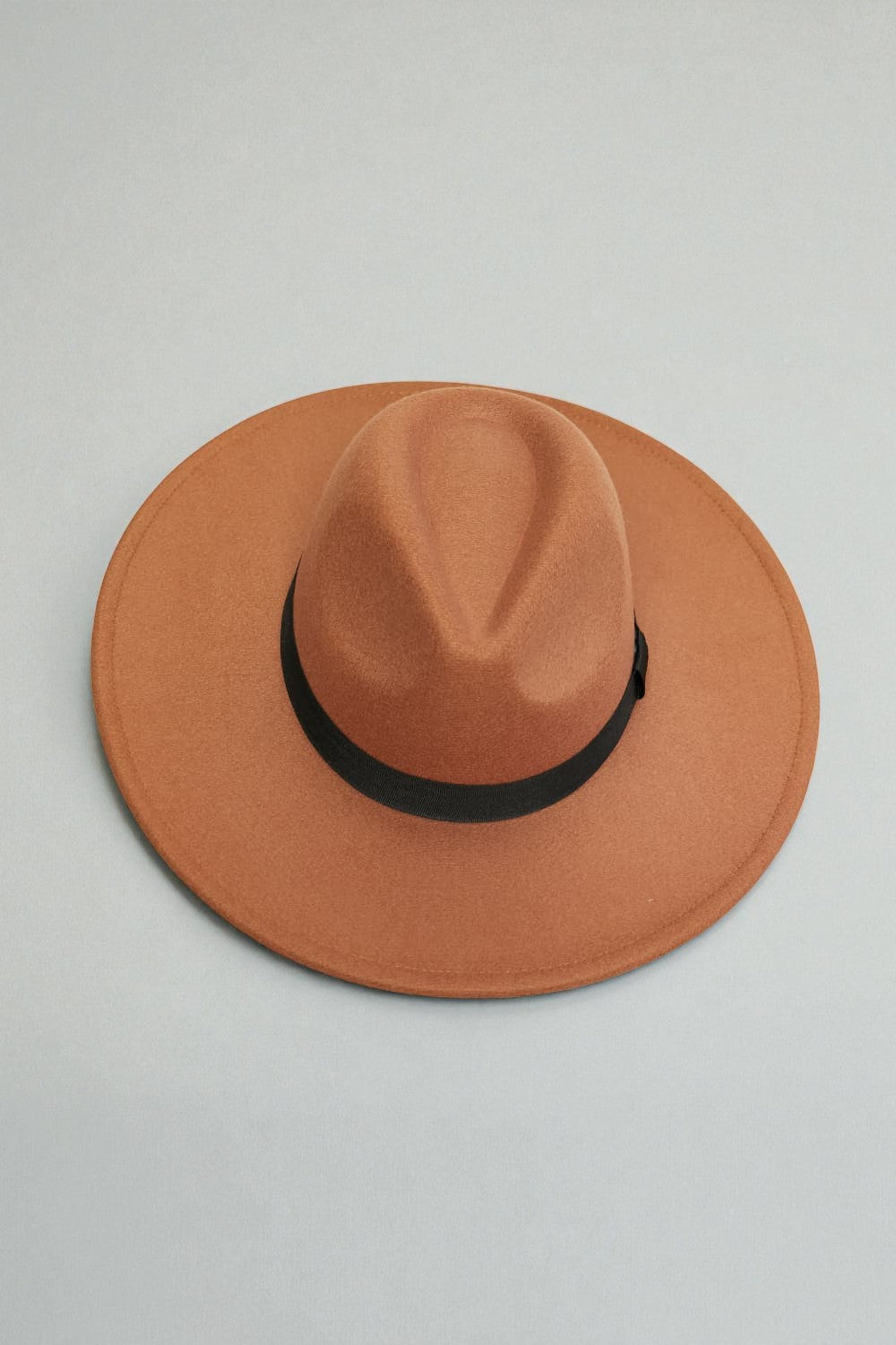 Camel Wide Brim Fedora Hat with Black Band
