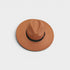 Brown fedora hat with a black band on a light gray background