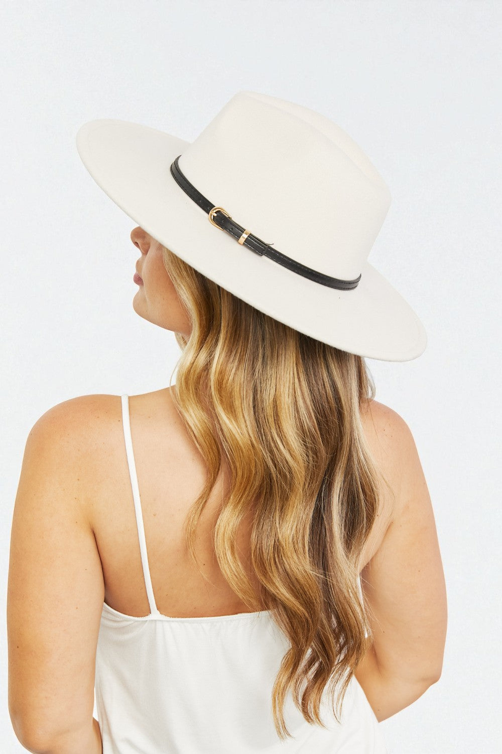 Ivory Wide Brim Fedora Hat with Black Strap