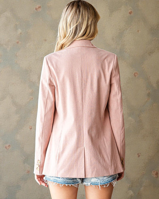 Blazer en velours côtelé à boutonnage simple en rose