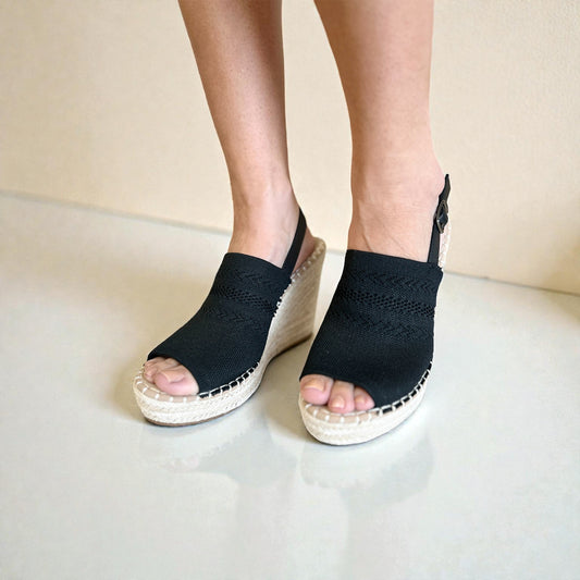 Sandalias de cuña con plataforma y punta abierta en color negro