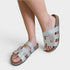 Sandalias de punta abierta con diamantes de imitación plateados