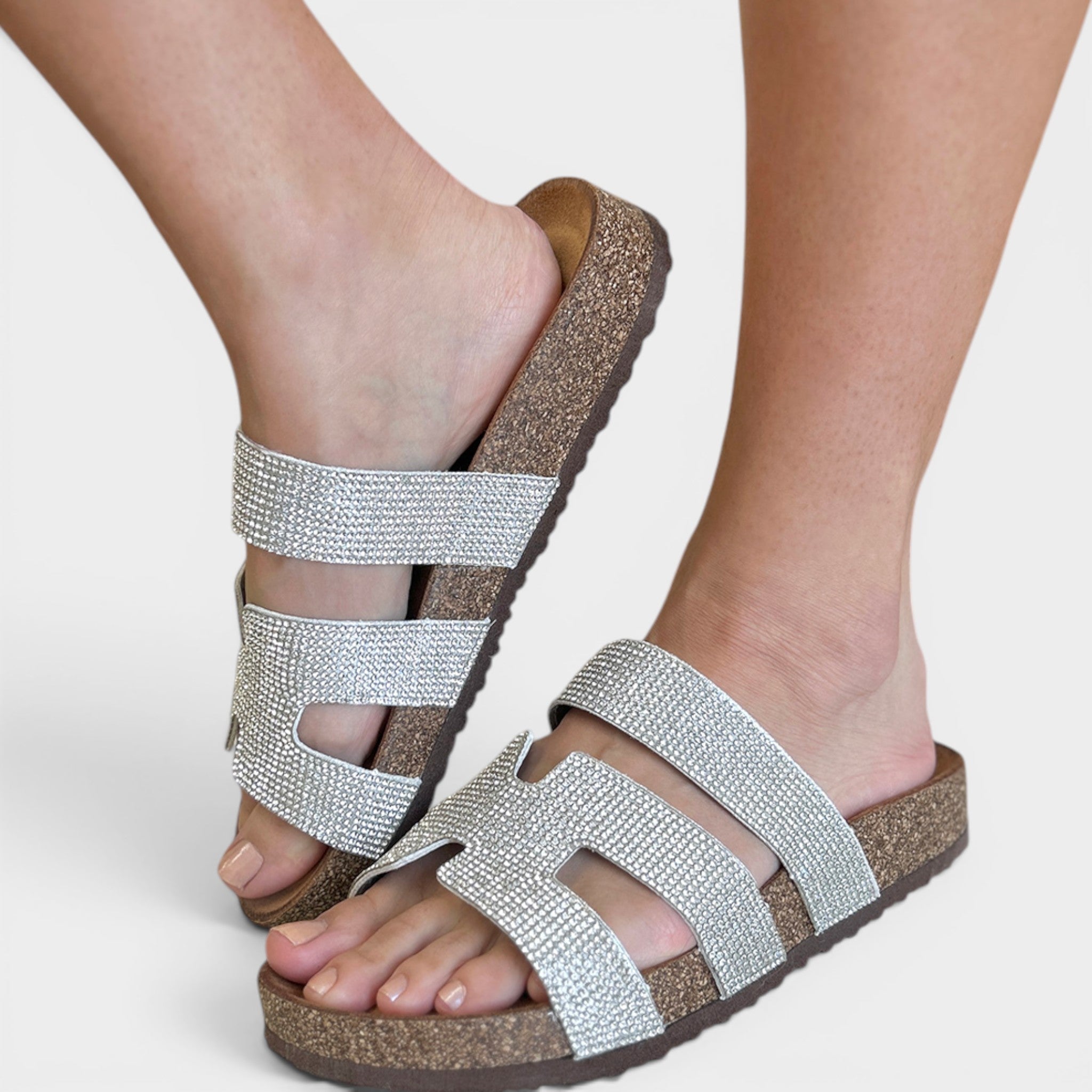 Sandalias de punta abierta con diamantes de imitación plateados