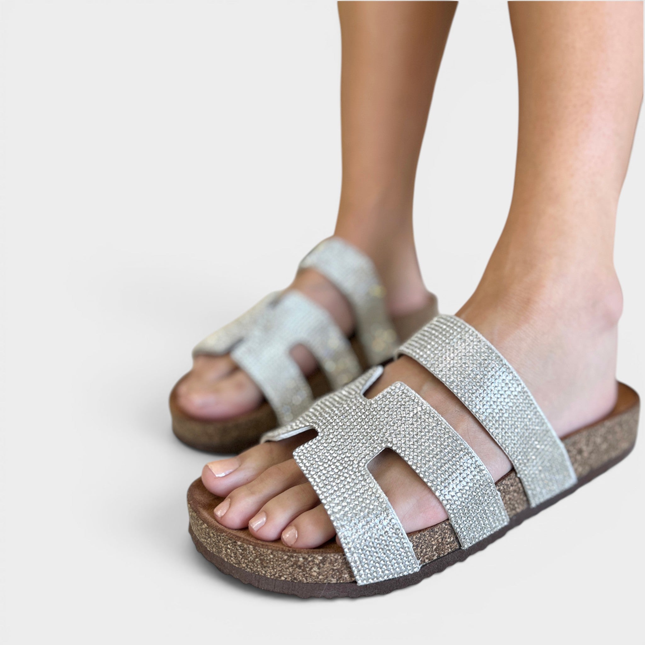 Sandalias de punta abierta con diamantes de imitación plateados