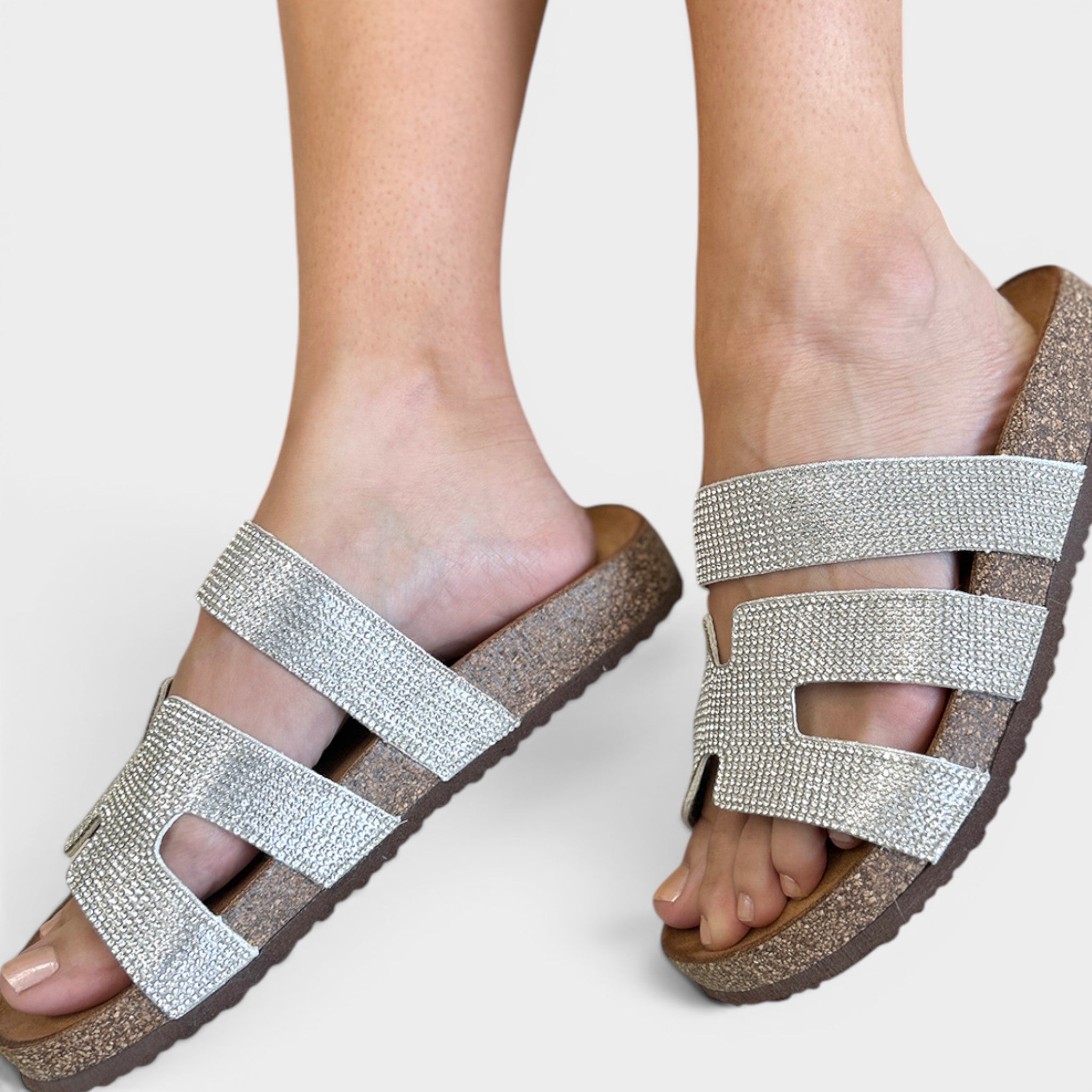 Sandalias de punta abierta con diamantes de imitación plateados
