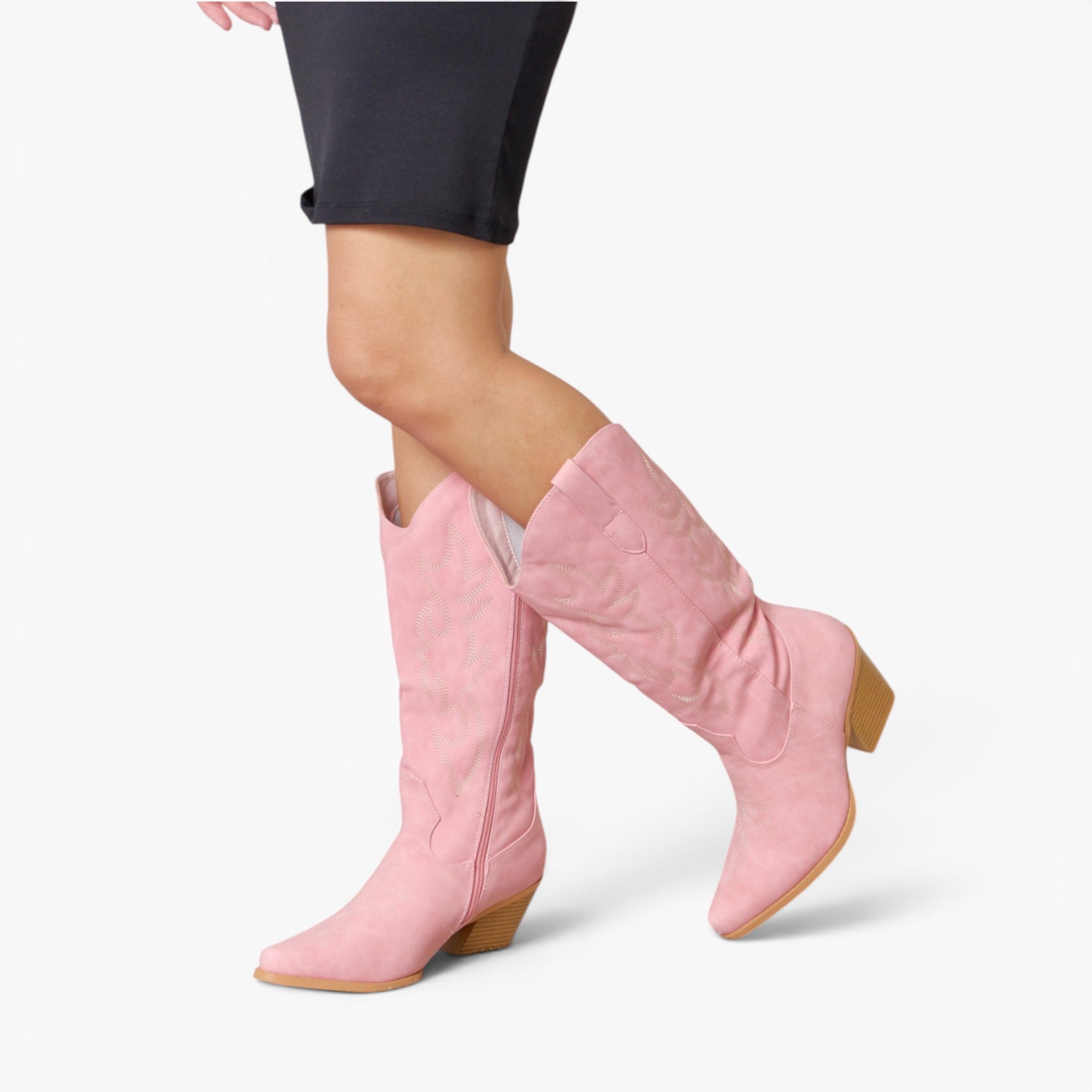 Botas vaqueras hasta la rodilla de cuero vegano en color rosa