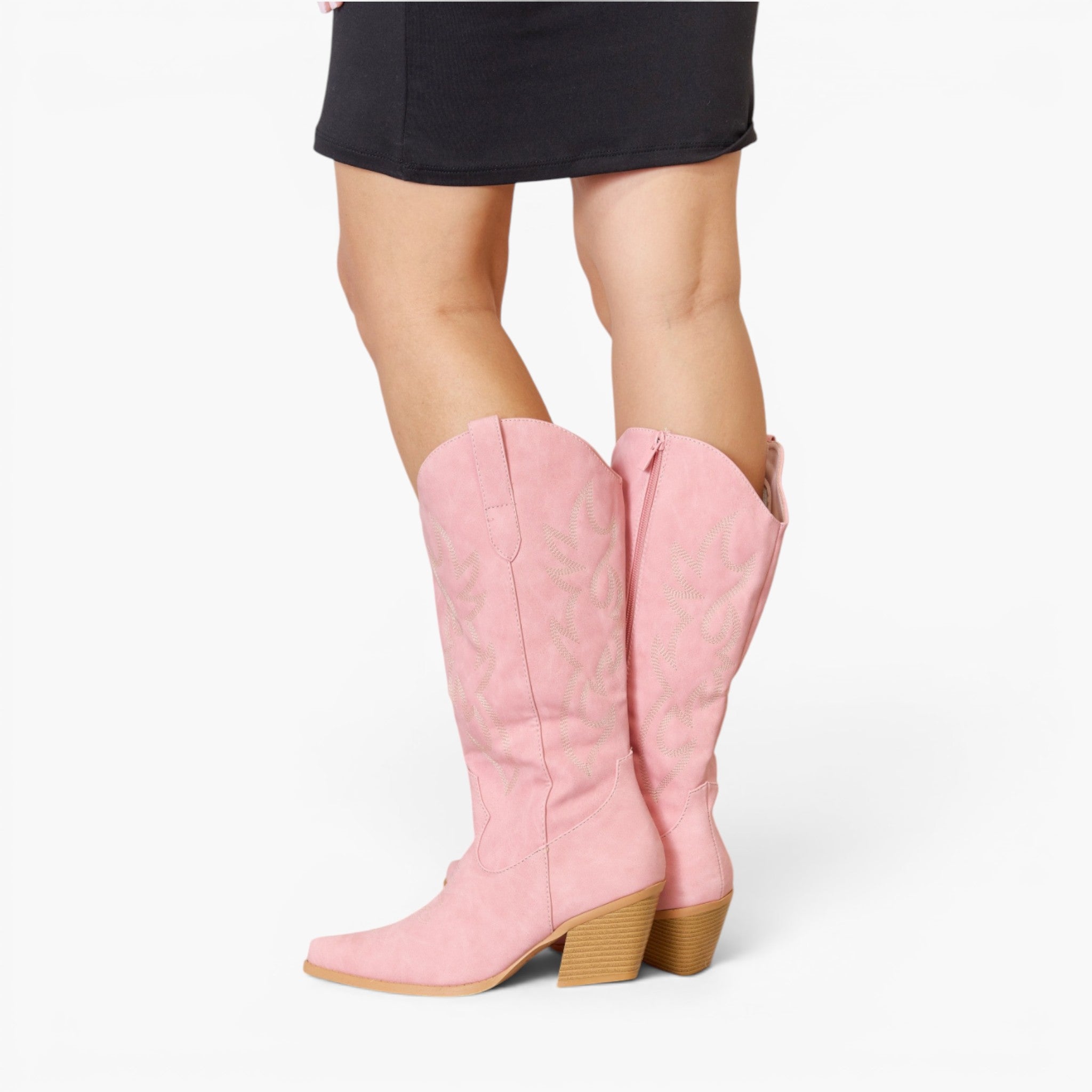 Botas vaqueras hasta la rodilla de cuero vegano en color rosa