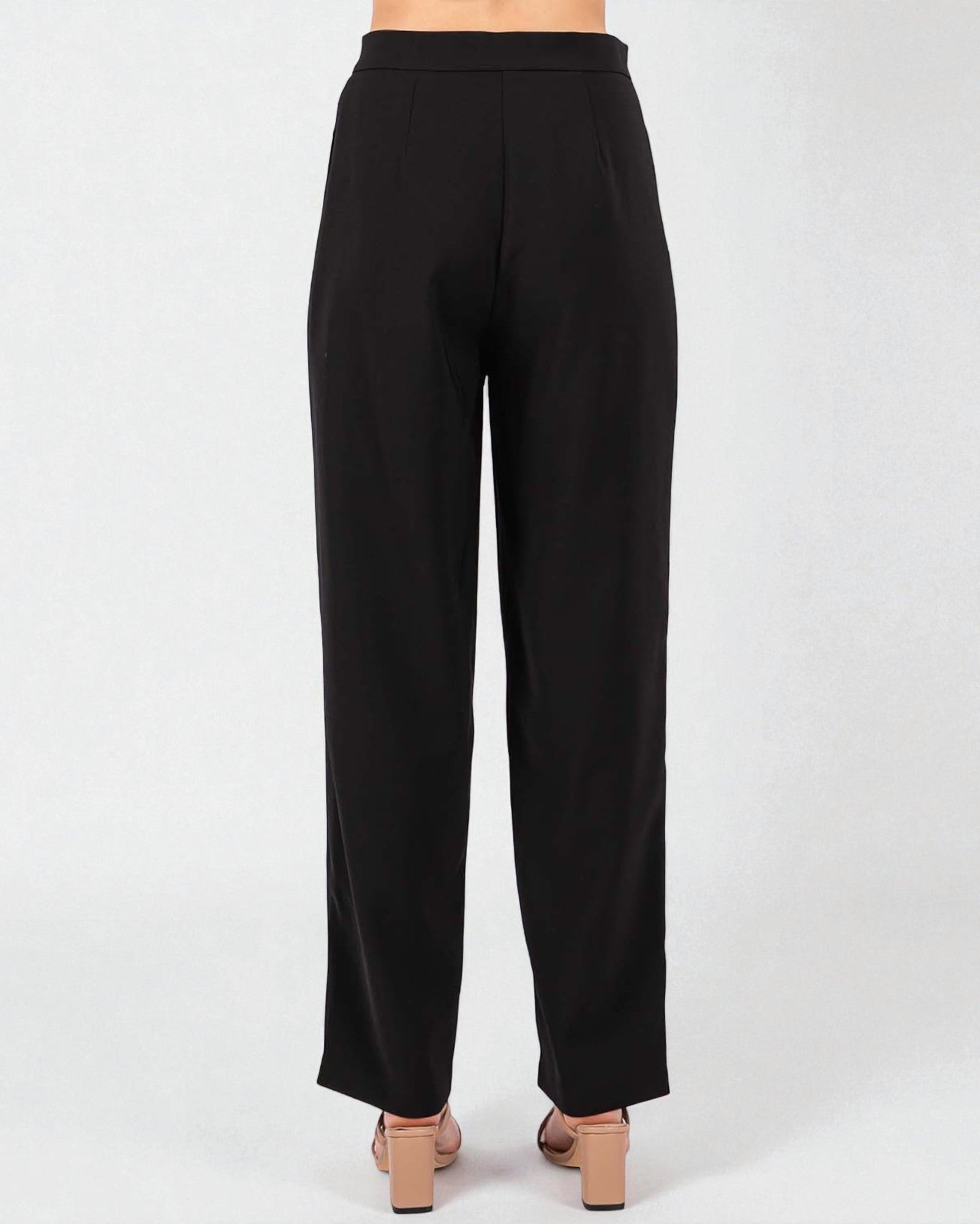 Black wide-leg pants on a white background