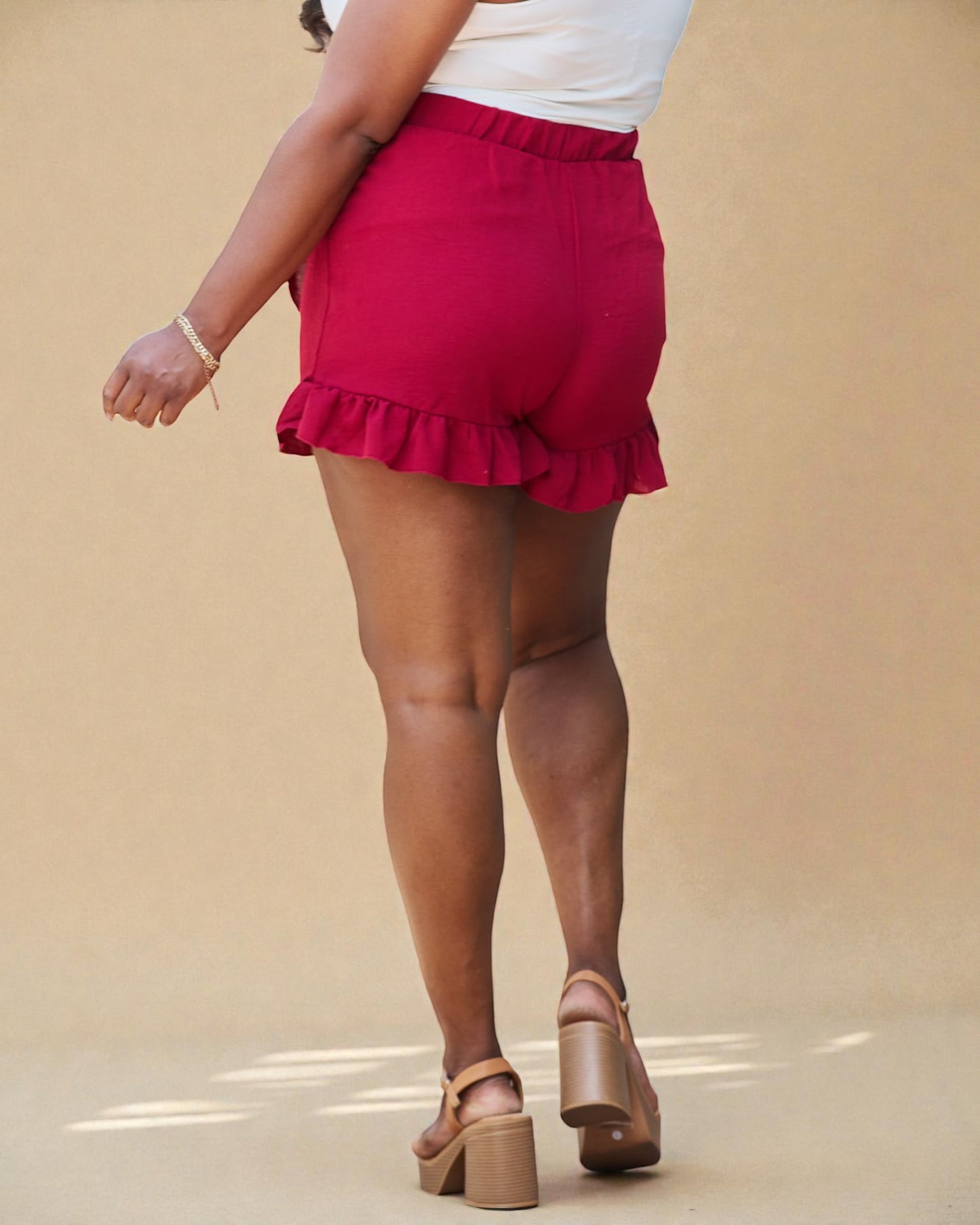 Plus Size Burgundy Ruffle Wrap Skort
