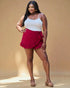 Jupe-short à volants grande taille en rouge foncé